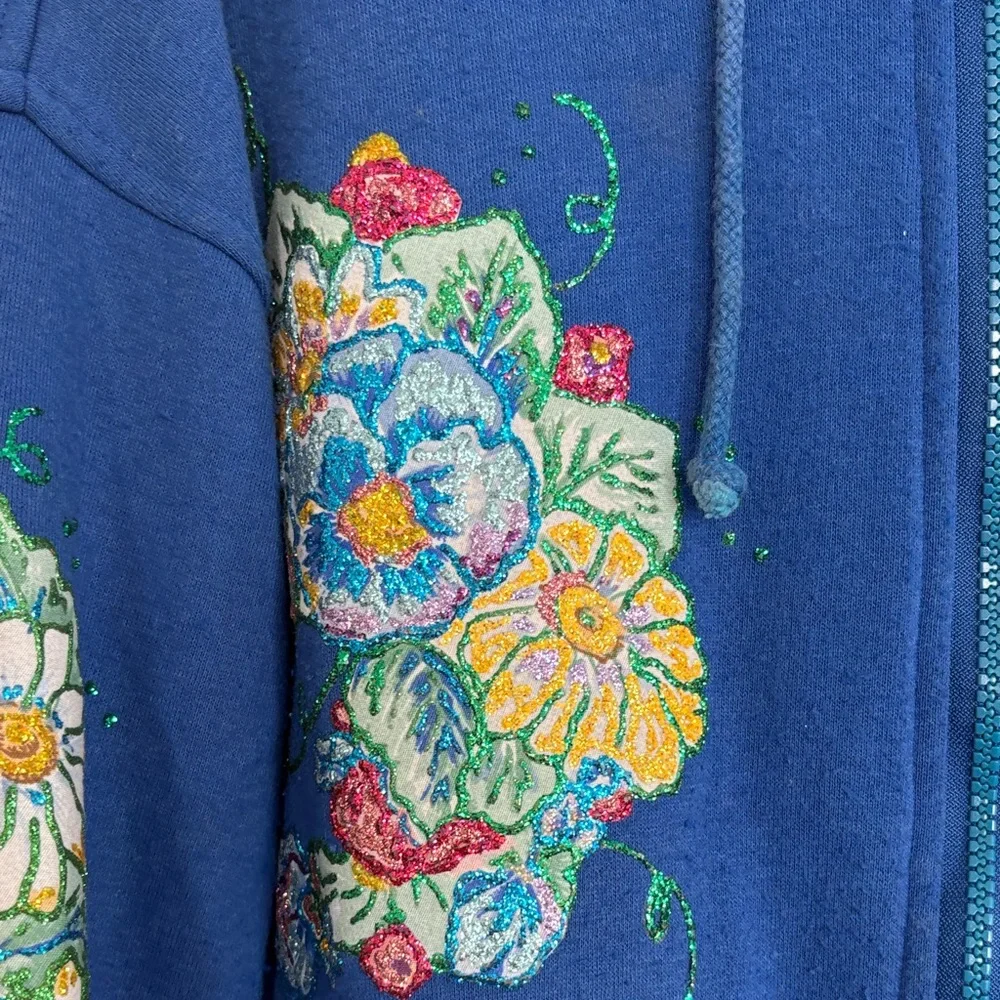 Coleman Blue Hoodie with Floral Embroidery‎ Craft Day Mayham